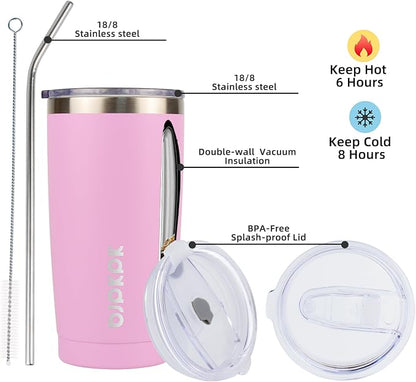 BJPKPK Insulated Tumbler 20 oz Stainless Steel Coffee Travel Thermal Cup With lids And Straws,Light Pink