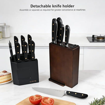 14-Piece Kitchen Knife Set with Detachable Block, High Carbon Stainless Steel Dishwasher Safe Knives, Includes Chef, Santoku, Bread, Steak Knives for Home Kitchen, Black