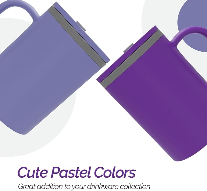Copco Iconic 16oz Double Wall Insulated Desk Mug with Lid & Handle, Set of 2, BPA-Free Reusable Plastic, Spill-Resistant, Microwave & Dishwasher Safe, Wide Mouth (Purple/Light Purple)