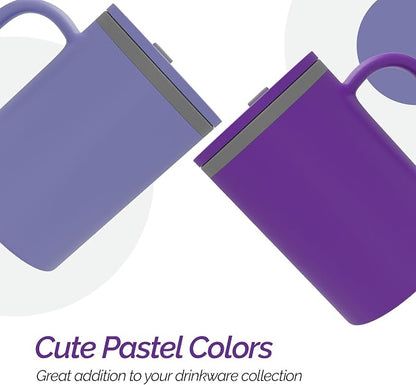 Copco Iconic 16oz Double Wall Insulated Desk Mug with Lid & Handle, Set of 2, BPA-Free Reusable Plastic, Spill-Resistant, Microwave & Dishwasher Safe, Wide Mouth (Purple/Light Purple)