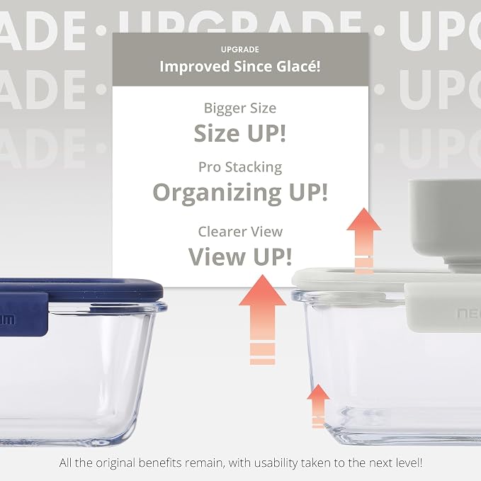 Neoflam Vacu Seal 13-Piece Vacuum Food Storage Set – Borosilicate Glass with Vacuum Pump | Airtight Stackable Containers with Steam-Valve Lids | Oven Freezer Dishwasher Microwave Compatible