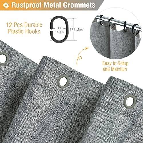 BTTN Grey Linen Textured Waterproof Fabric Shower Curtain Set, 72x72, Gray