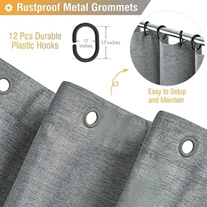 BTTN Grey Linen Textured Waterproof Fabric Shower Curtain Set, 72x72, Gray