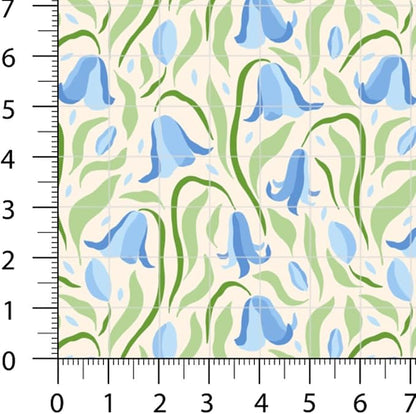 Patchwork Fabric Panel 100x155 cm, 100% Cotton Satin, 6 Coordinated Floral & Tulip Patterns, Yellow Blue Purple Spring Quilting Fabric (Spring Blossoms, 6pcs 50x50cm)