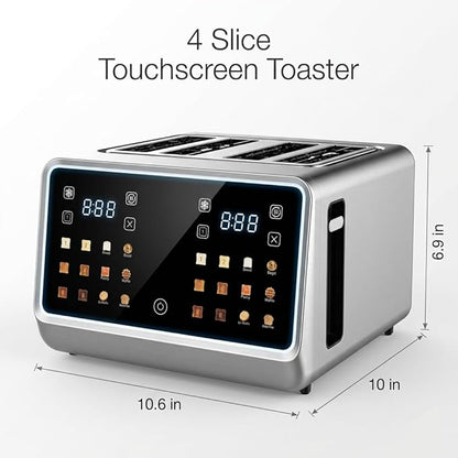 4 Slice Touch Screen Toaster with LCD Display Stainless Steel Digital Toasters 6 Bread Types& 6 Shade Settings Smart Extra Wide Slots Toaster With Bagel Cancel Defrost Reheat Functions