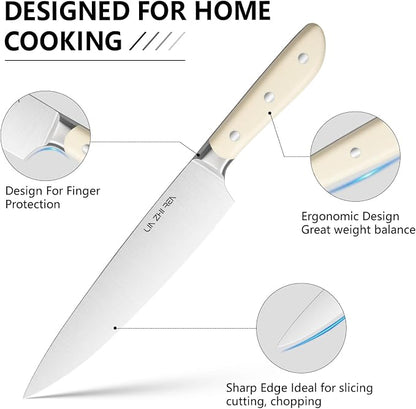 14-Piece Kitchen Knife Set with Detachable Block, High Carbon Stainless Steel Dishwasher Safe Knives, Includes Chef, Santoku, Bread, Steak Knives for Home Kitchen,White