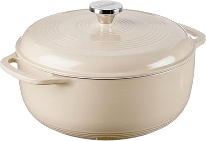 Lodge Essential Enamel Cast Iron Dutch Oven 6 Quarts - Perfect for Bread Baking, Braising, Marinating & Slow Cooking, Features Moisture-Sealing Lid & Dual Handles, Kitchen Essentials, Sandalwood