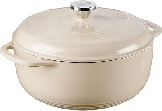 Lodge Essential Enamel Cast Iron Dutch Oven 6 Quarts - Perfect for Bread Baking, Braising, Marinating & Slow Cooking, Features Moisture-Sealing Lid & Dual Handles, Kitchen Essentials, Sandalwood