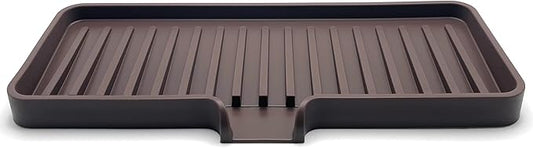 Silicone Soap Dish Tray and Sponge Holder with Drain Chute, Rectangular, Kitchen and Bathroom Sink Organizer (Dark Chocolate, 9"x3.5")