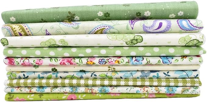 10pcs 12 x 12 inches (30cmx30cm) Print Green Series Fabric Bundle Squares Patchwork DIY Sewing Scrapbooking Quilting Pattern Artcraft