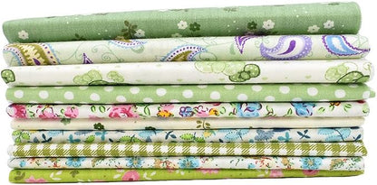 10pcs 12 x 12 inches (30cmx30cm) Print Green Series Fabric Bundle Squares Patchwork DIY Sewing Scrapbooking Quilting Pattern Artcraft
