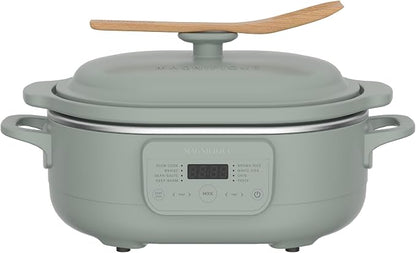 4 Quart Claypot Slow Cooker, 8-in-1 Multi Cooker with Flexible Programming, Removable Crock, Nonstick, Oven Safe Pot to 450°F, Olive