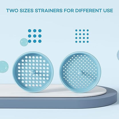 Pisol Wide Mouth Versatile Funnel, Canning Funnels for Kitchen Use, Food Grade Plastic Cooking Funnel Set with 4 Size Spouts and 2 Strainers for Filling Different Bottles and Bags, Blue