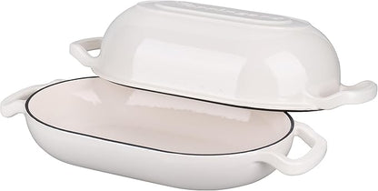 VORRINGARD Enameled Cast Iron Sourdough Bread Oven, Dutch Oven, Loaf Cast Iron Bread Pan for Homemade Bread Baking, Meatloaf Pan with Lid, 5QT, White