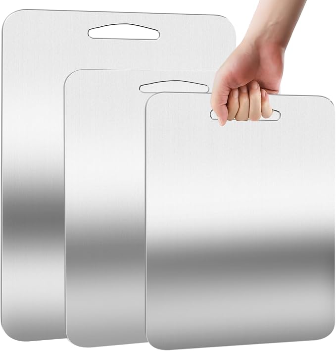 URMONA 3 PCS 304 Stainless Steel Cutting Board For Kitchen, Non-Staining&Odor-Free, Burr-Free Edges, Dishwasher Safe, Non Toxic Cutting Board（XL+2XL+3XL）