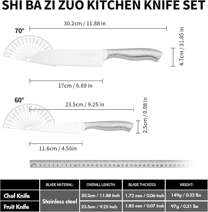 SHI BA ZI ZUO Santoku knife and fruit knife, 2-piece professional kitchen knife set Chef's knife with ergonomic stainless steel handle for kitchen