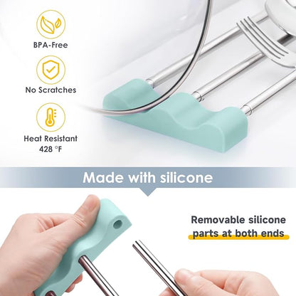 Extendable Over Sink Drying Rack, 3-Bar Telescopic Sink Dish Rack, SUS304 Stainless Steel with Light Cyan Silicone Ends, 10.24-20.47 in Adjustable, 16.5 lb Heat Resistant 428°F, Dishwasher Safe