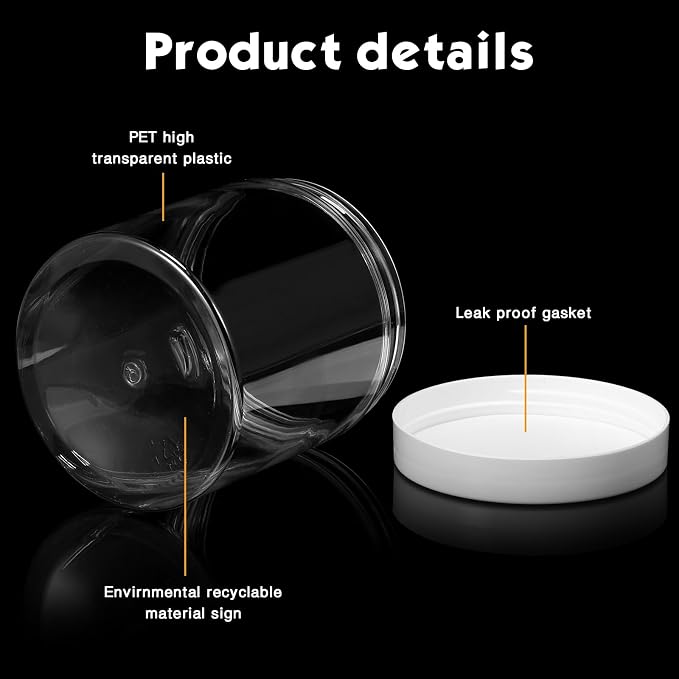 SATINIOR 24 Pieces Empty Clear Plastic Jars with Lids Round Storage Containers Wide Mouth for Beauty Product Cosmetic Cream Lotion Liquid Butter Craft and Food(White Lid,16 oz)