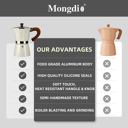 Mongdio Stovetop Espresso Maker Moka Pot, Cuban Coffee Maker Stove top coffee maker Moka Italian Espresso Greca Coffee Maker Brewer Percolator, 9 Espresso Cups, 15 oz - White