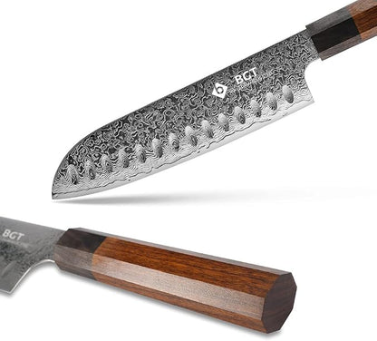 BGT Kiritsuke Knife, 8 inch Japanese Chef Knife, Japanese 67 Layer VG-10 Damascus Steel Kitchen Knife with Ebony Wood Handle and Gift Box. (Santoku knife)