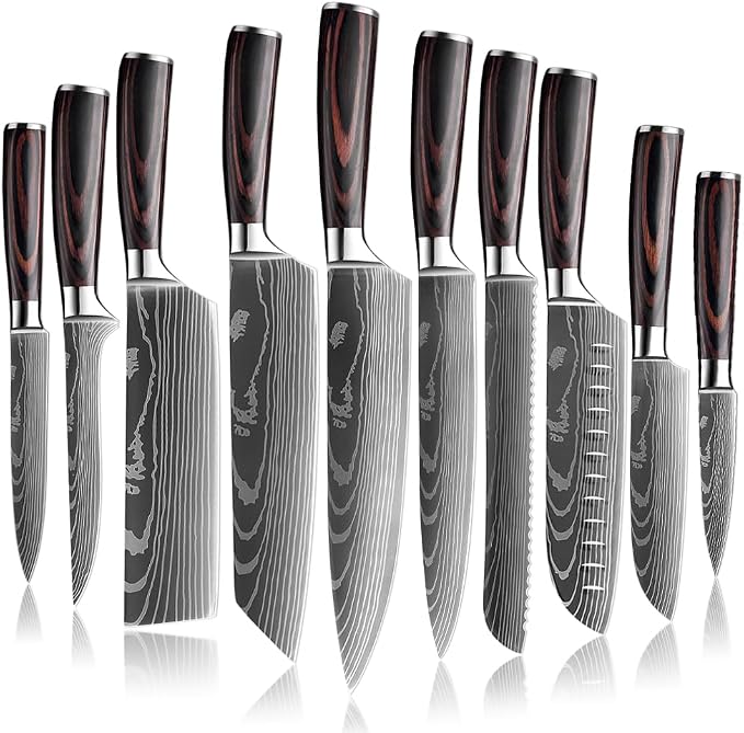 XITUO 10-Piece High Carbon Stainless Steel Knife Set, Laser-Etched Ultra Sharp Blade Kitchen Knives with Ergonomic Pakkawood Handle, Gift Box for Home Chef