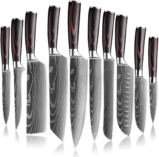XITUO 10-Piece High Carbon Stainless Steel Knife Set, Laser-Etched Ultra Sharp Blade Kitchen Knives with Ergonomic Pakkawood Handle, Gift Box for Home Chef