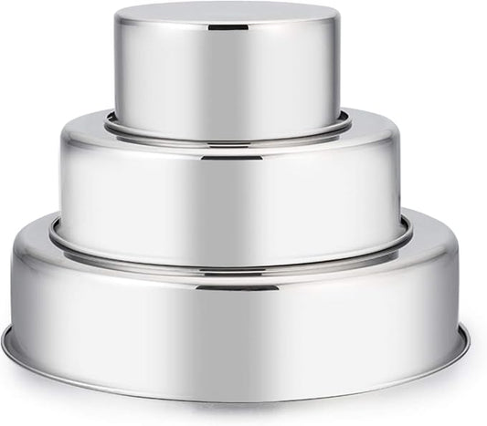 E-far Cake Pan Set of 3 (4 inch/6 inch/8 inch), Stainless Steel Small Round Layer Cake Baking Pans, Perfect for Tier Smash Cake, Non-Toxic & Healthy, Mirror Finish & Dishwasher Safe