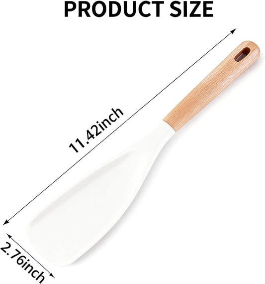 Cooking Spoon for Nonstick Cookwares,Cedar and Ash Spoon, Multifunction Spatula Cooking Spoon, Perfect Silicone Spoon for Mixing, Scoop, and Scrape(White)