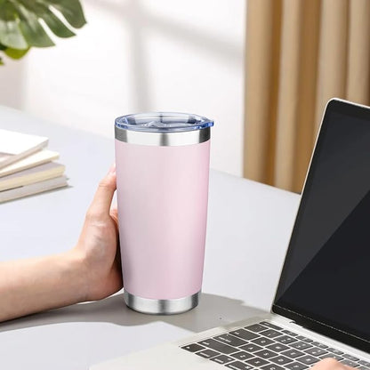 20oz Tumbler with Lid Double Wall Vacuum Insulated Travel Coffee Mug Stainless Steel Thermal Cup Powder Coated Sturdy Coffee Tumbler Bulk for Hot and Cold Beverage (Pink,1)