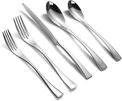 Lemeya 20 Pieces Silverware Set for 4,Heavy Duty 18/10 Stainless Steel Flatware Set with Forged Stand Knives,Modern Cutlery Utensil Set,Mirror Polished,Dishwasher Safe