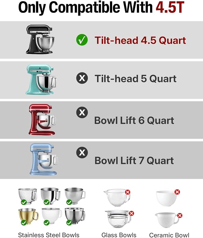 Silicone Bowl Liners for KitchenAid Tilt-Head 4.5QT Mixers, Kitchen Aid Accessories and Attachments for Baking and Cooking, Foldable Dishwasher Microwave Safe, 3pcs with Lids