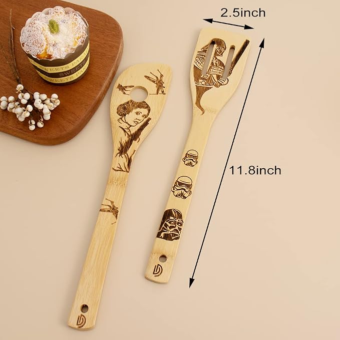 5 PCS Star Wars Burned Wooden Spoon,Star Wars Gifts for Men,Baby Yoda Gifts for Women,Slotted Wooden Spatula Utensil Set for Starwars Christmas Gift