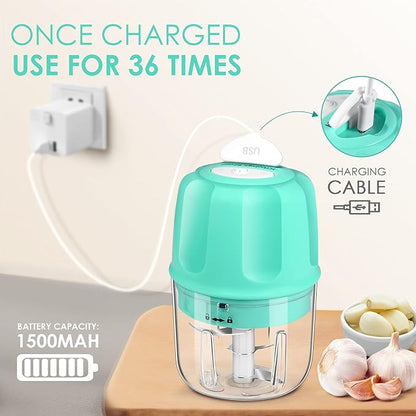 Rechargeable Portable and Cordless Mini Food Processor 300ML with Stainless Steel Blade, Electric Garlic Chopper Vegetable Chopper Blender for Nuts Chili Onion Minced Meat and Spices BPA-Free(Green)