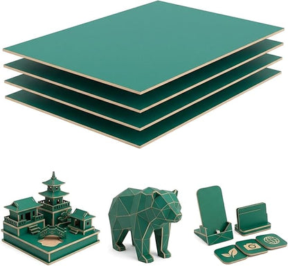 4 Pack Double-Sided Pre-Painted Colored Plywood Sheets, 11.7"x8.27"x1/8" (3mm) Laser-Friendly Craft Boards for Cutting & Engraving (Green)