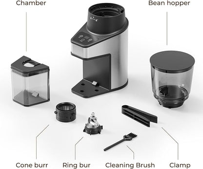 Burr Coffee Grinder with 60 Settings, Electric Conical Bean Grinder with Touch Screen & Anti-Static Technology for Espresso to French Press, 1-60s Timer & 1-8 Cup Dosing, Stainless Steel, Black