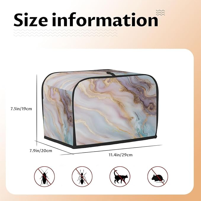 Marble Texture Toaster Cover 2 Slice Wide Slot Washable Toaster Covers | Gold Modern Dust and Fingerprint Protection Bread Maker Covers for Kitchen Accessories Decor Bakeware Women Gift