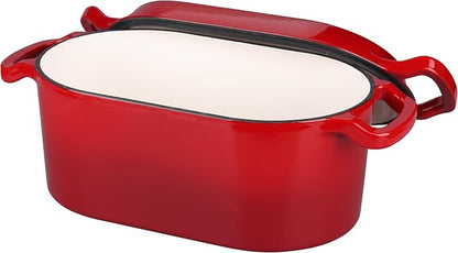 VORRINGARD Oval Dutch Oven Pot with Lid, Enamel Coating Cast Iron Bread Pans for Homemade Sourdough Bread Baking, Cooking, 4 Quart, Red