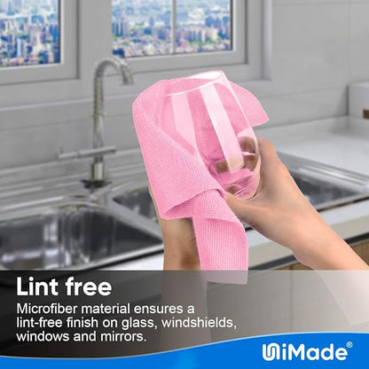 UNIMADE Microfiber Cleaning Cloth, 10 Pack Reusable Microfiber Towels for Cars Lint Free Cleaning Shop Towel Rags for Home Kitchen Automotive Bar Mechanic Restaurant Garage, 11.5"x 11.5", Pink