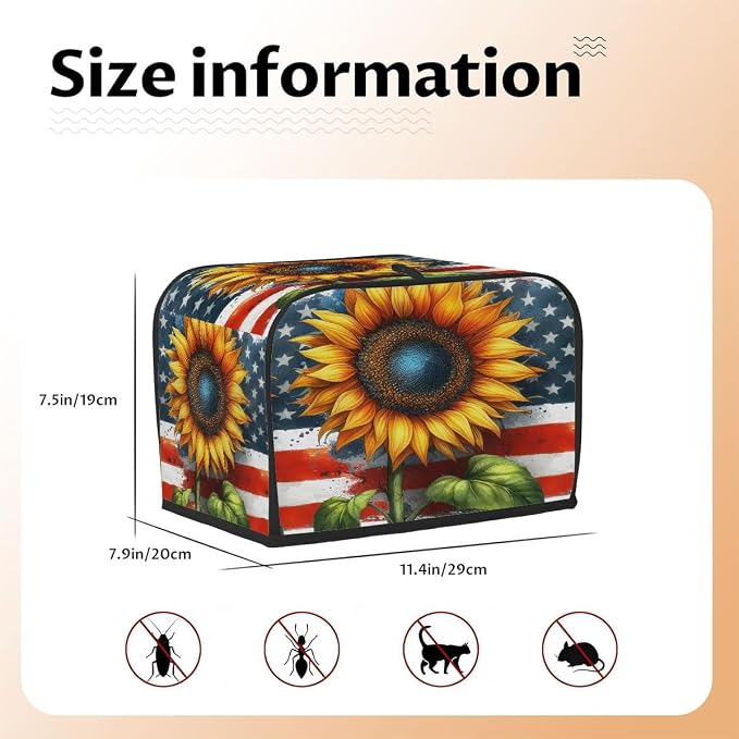 Toaster Cover 2 Slice Wide Slot Sunflower USA FlagBread Toaster Oven Dustproof Cover Small Appliance Kitchen Covers Dust and Fingerprint Protection for Women Gift 2 Slice