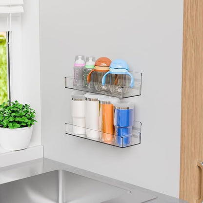 Yieach 2 Pack Acrylic Spice Shelf and Hanging Spice Rack Wall Mount with Adhesive for Inside Cabinets Door,Pantry Door,Kitchen and Rv,Narrow Stick on Spice Organization for Seasoning,Jar,Can Shelf