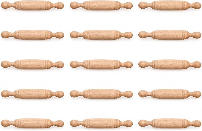 LUOZZY 15Pcs Miniature Wooden Rolling Pin Set - 2 Inch Craft Rolling Pin Models, Mini Baking Tool for DIY Scenes and Decorative Displays