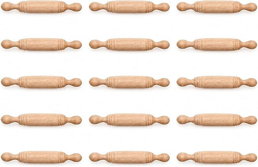 LUOZZY 15Pcs Miniature Wooden Rolling Pin Set - 2 Inch Craft Rolling Pin Models, Mini Baking Tool for DIY Scenes and Decorative Displays