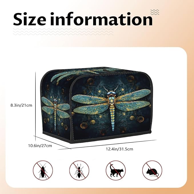 Animal Dragonfly Toaster Cover 4 Slice Wide Slot Washable Toaster Covers | Turquoise Art Dust and Fingerprint Protection Bread Maker Covers for Kitchen Accessories Decor Bakeware Women Gift