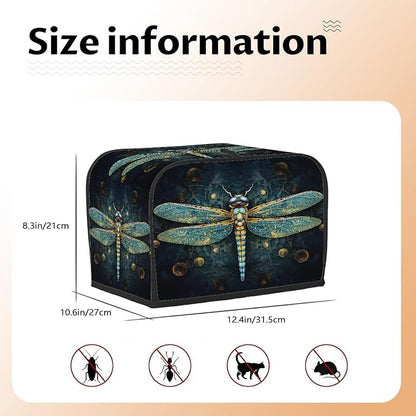 Animal Dragonfly Toaster Cover 4 Slice Wide Slot Washable Toaster Covers | Turquoise Art Dust and Fingerprint Protection Bread Maker Covers for Kitchen Accessories Decor Bakeware Women Gift