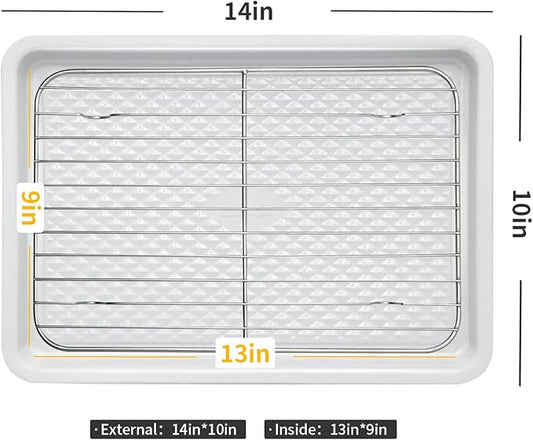 Nonstick Ceramic Baking Sheet with Rack, 2-Pack 13x9 Quarter Sheet Pan,(External 10x14), Non-Toxic PTFE & PFOA Free Warp-Free Oven Safe 550°F Dishwasher Safe, Aluminized Steel, Gray Yellow
