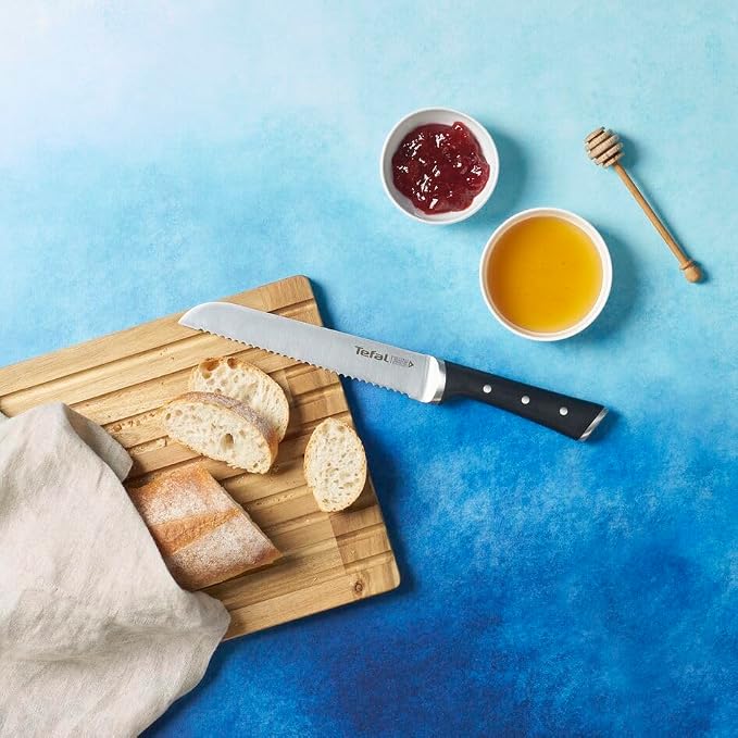 Tefal Ice Force Stainless Steel Bread Knife - 20cm - Serrated Edge, Long Lasting Performance - K2320414, Silver/Black