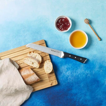 Tefal Ice Force Stainless Steel Bread Knife - 20cm - Serrated Edge, Long Lasting Performance - K2320414, Silver/Black