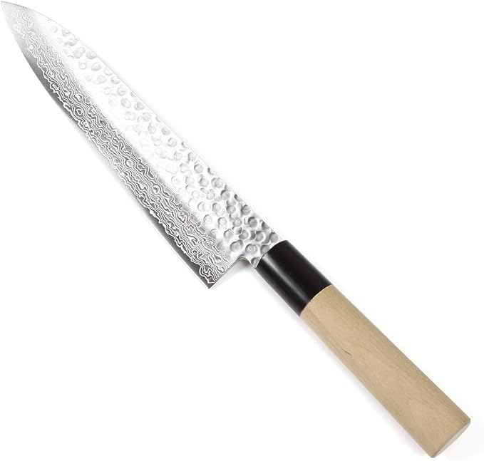Japanese Chef Knife Hammered Damascus VG-10 46 Layer D-Shape Magnolia Wood Handle, Gyuto 9.5-inch (240mm)