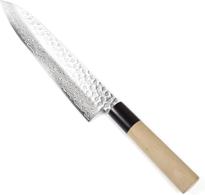 Japanese Chef Knife Hammered Damascus VG-10 46 Layer D-Shape Magnolia Wood Handle, Gyuto 9.5-inch (240mm)