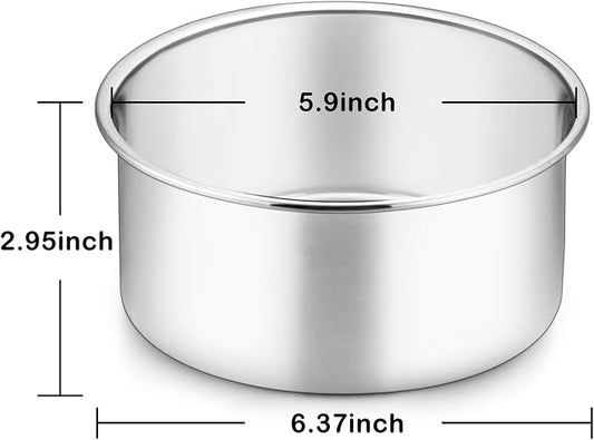 P&P CHEF 6 Inch Cake Pans Set, Round Baking Pan Stainless Steel Layer Birthday Wedding Cake Oven Pans, Non Toxic & Heavy Duty, Deep Side & Mirror Finish, Dishwasher Safe, (3Pcs)